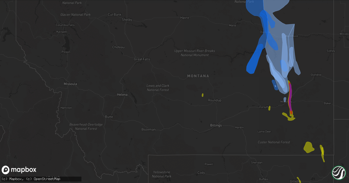 Hail map in Montana on May 20, 2020