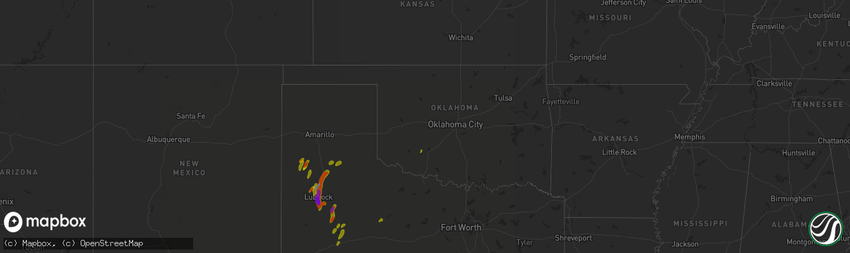 Hail map in Oklahoma on May 20, 2020