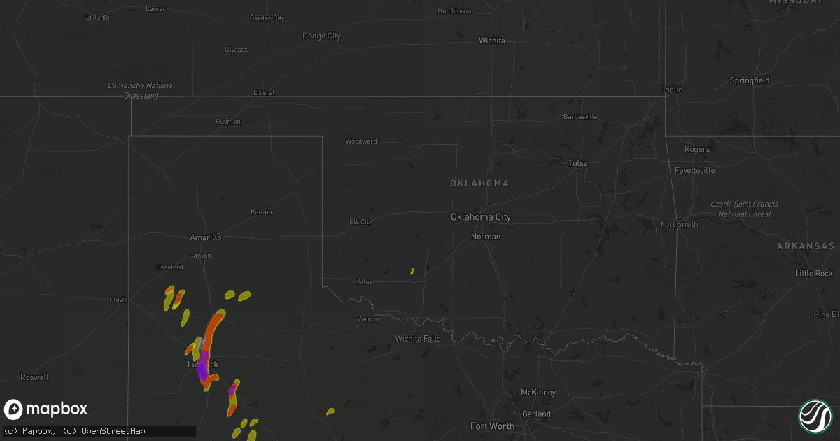 Hail map in Oklahoma on May 20, 2020