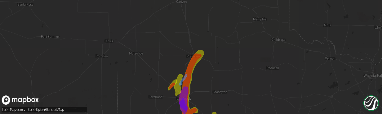 Hail map in Plainview, TX on May 20, 2020