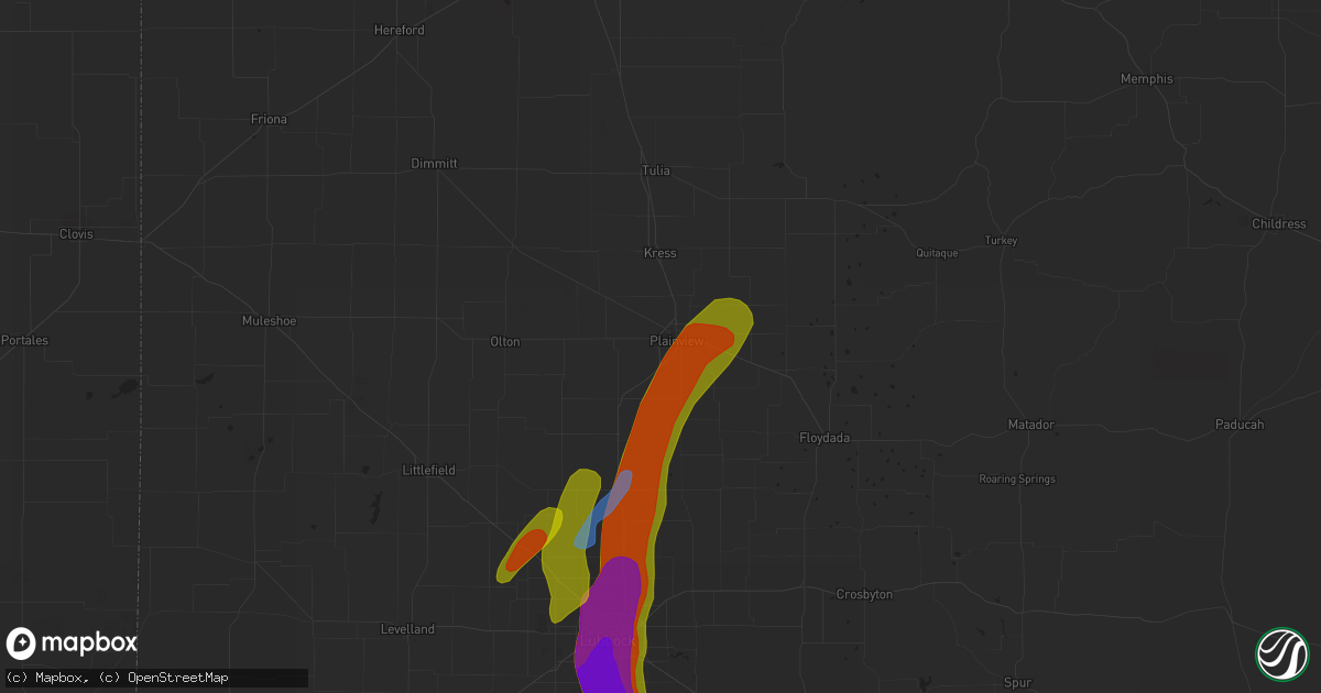 Hail map in Plainview, TX on May 20, 2020