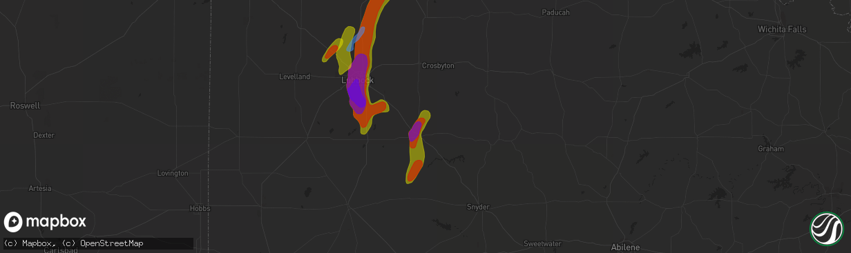 Hail map in Post, TX on May 20, 2020