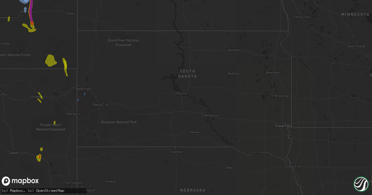 Hail map in South Dakota on May 20, 2020