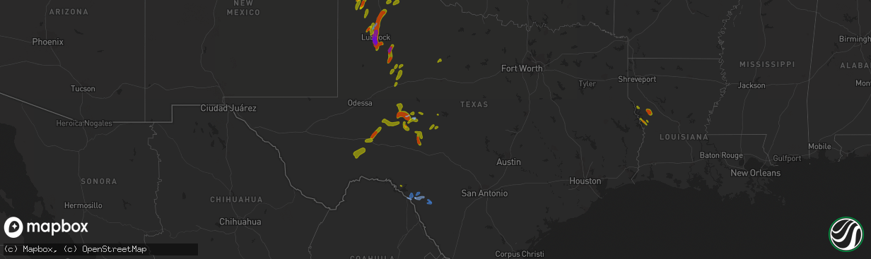 Hail map in Texas on May 20, 2020