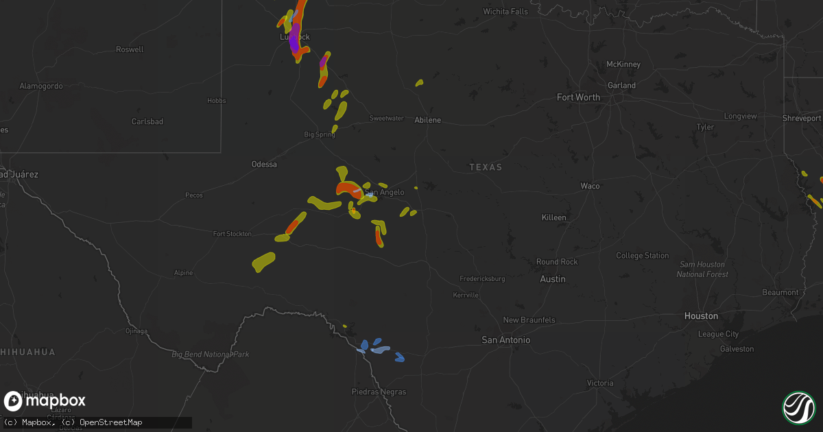 Hail map in Texas on May 20, 2020