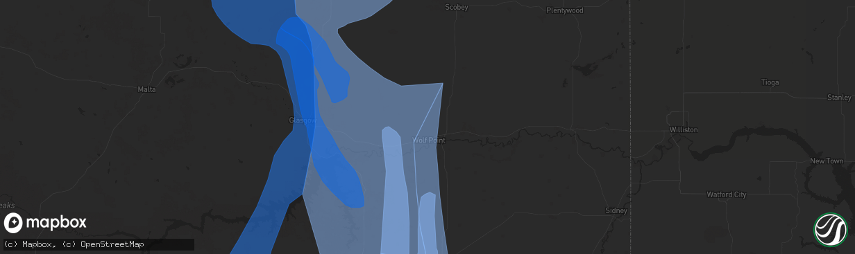 Hail map in Wolf Point, MT on May 20, 2020