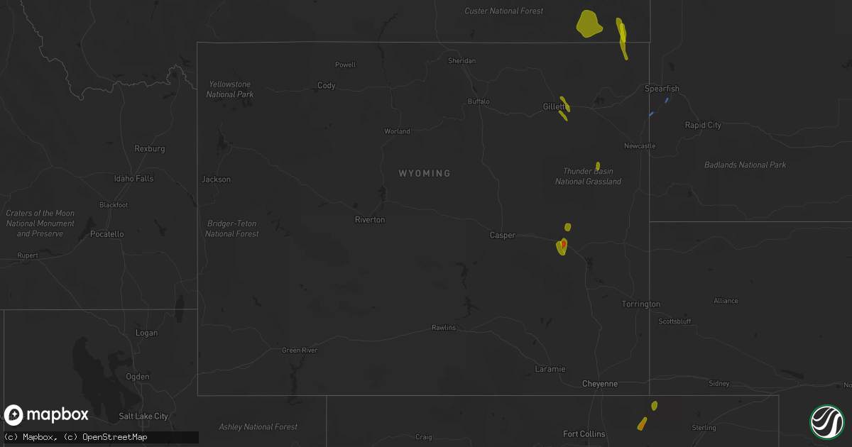 Hail map in Wyoming on May 20, 2020