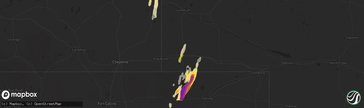 Hail map in Kimball, NE on May 20, 2021