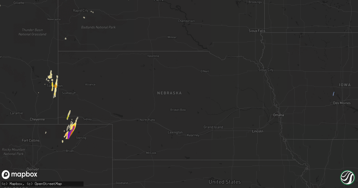 Hail map in Nebraska on May 20, 2021