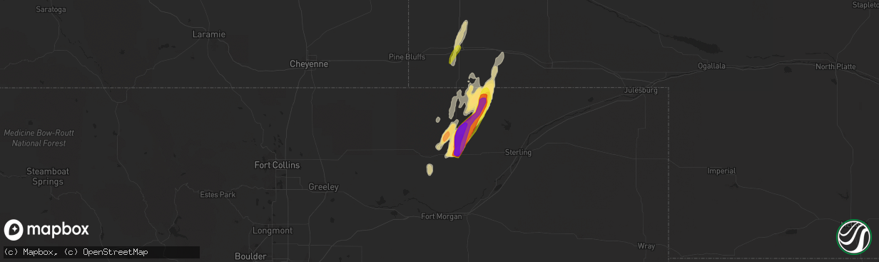 Hail map in New Raymer, CO on May 20, 2021