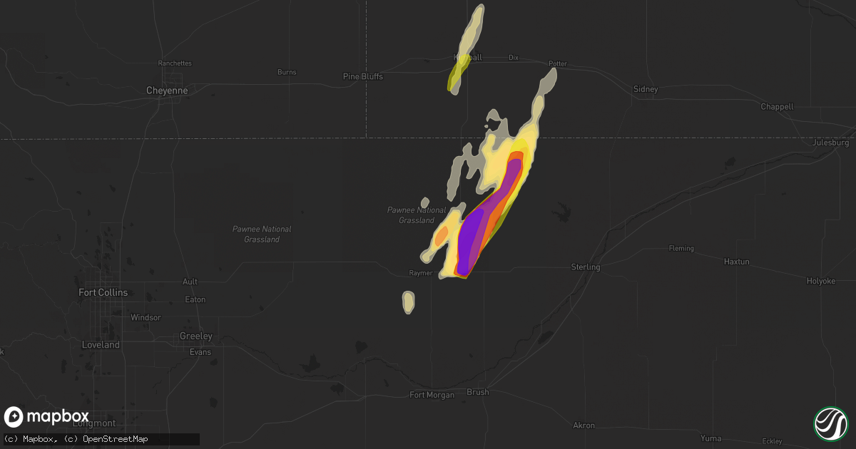 Hail map in New Raymer, CO on May 20, 2021