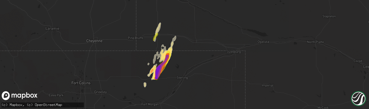 Hail map in Peetz, CO on May 20, 2021