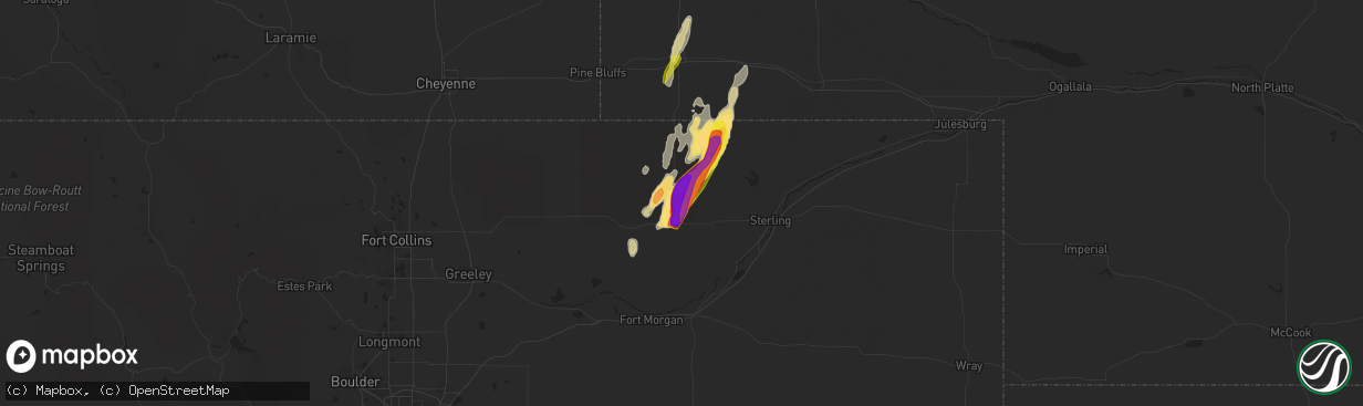 Hail map in Stoneham, CO on May 20, 2021