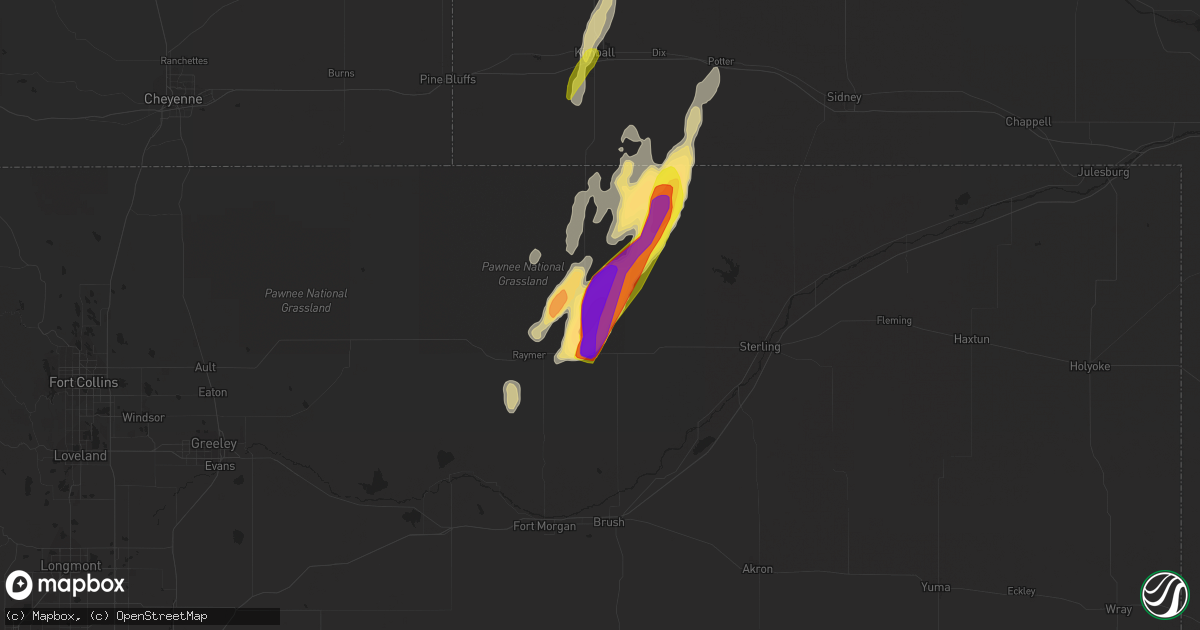 Hail map in Stoneham, CO on May 20, 2021