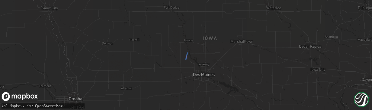 Hail map in Woodward, IA on May 20, 2021