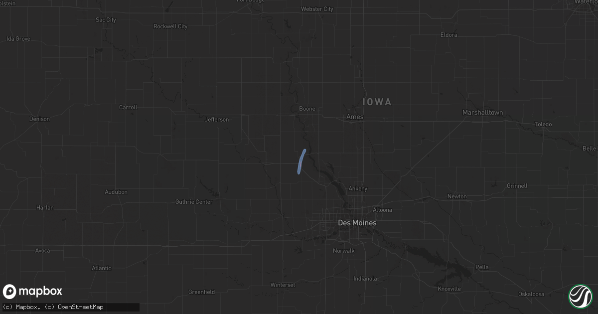 Hail map in Woodward, IA on May 20, 2021