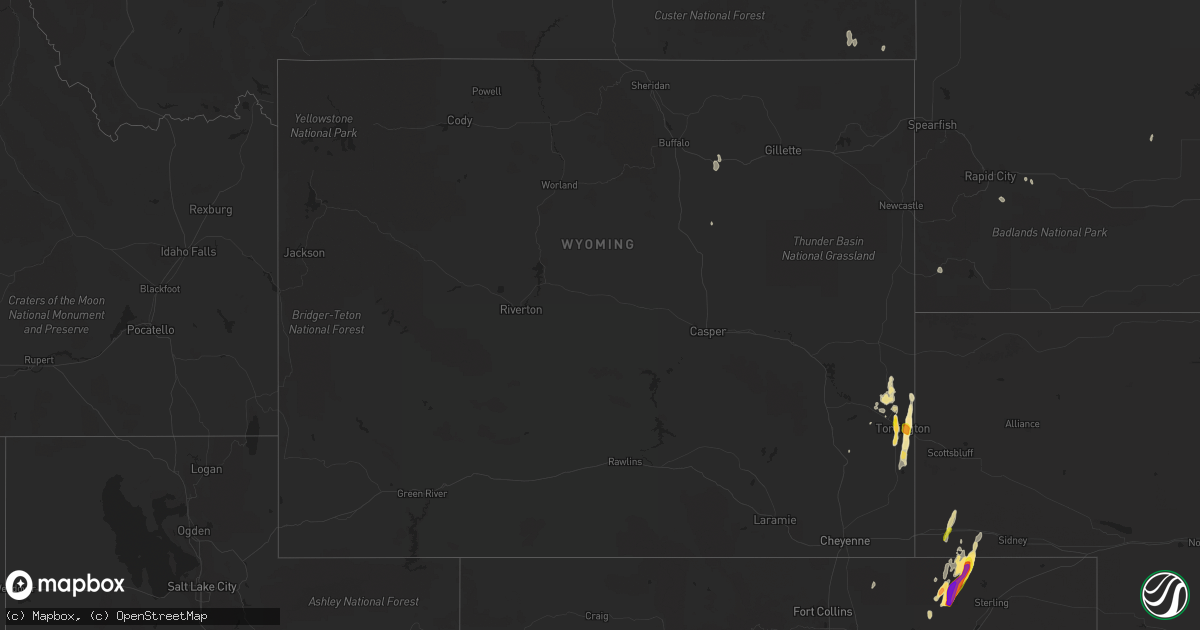 Hail map in Wyoming on May 20, 2021