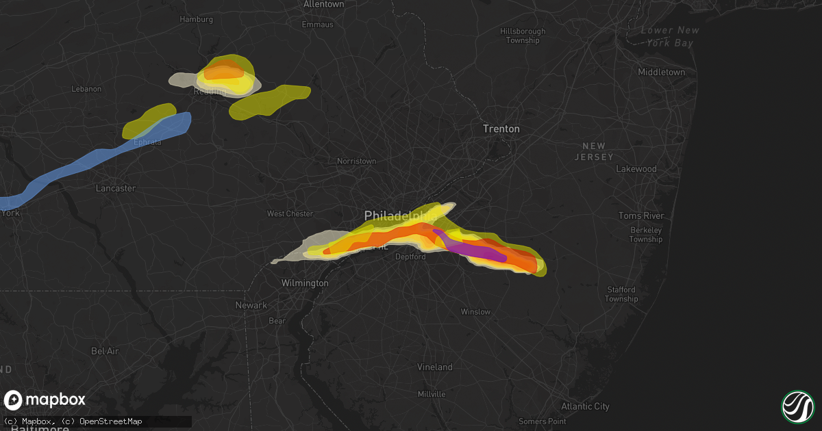 Hail map in Camden, NJ on May 20, 2022