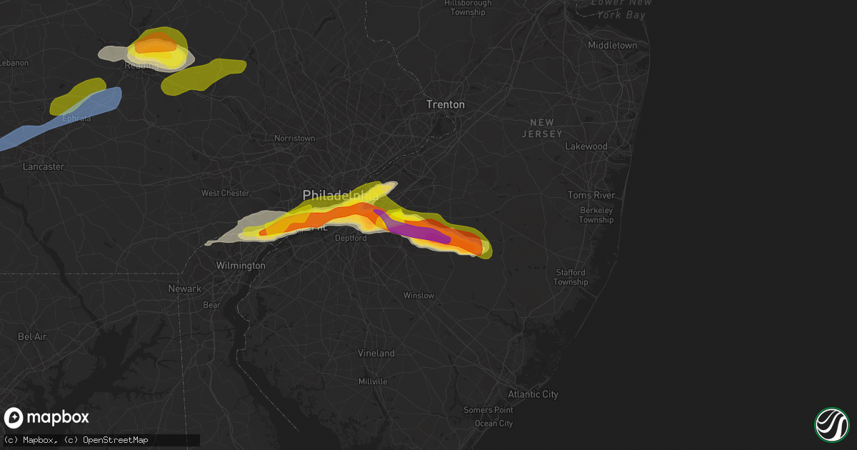 Hail map in Medford, NJ on May 20, 2022