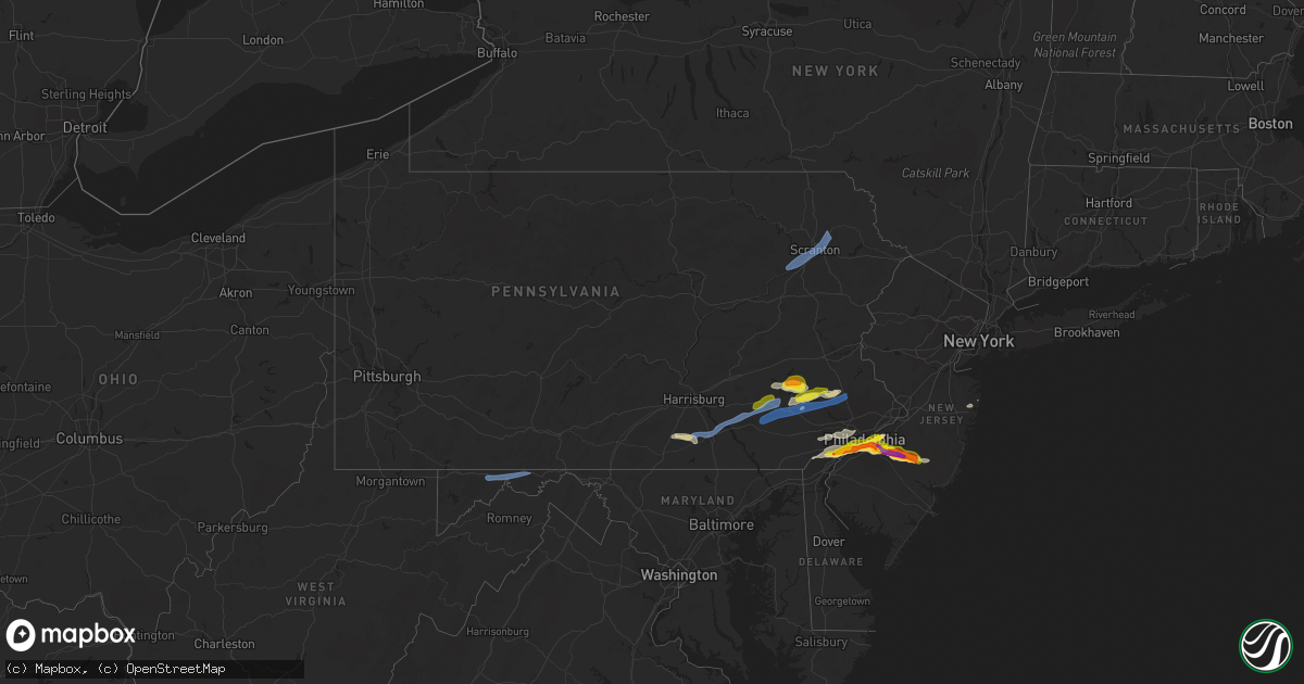 Hail map in Pennsylvania on May 20, 2022