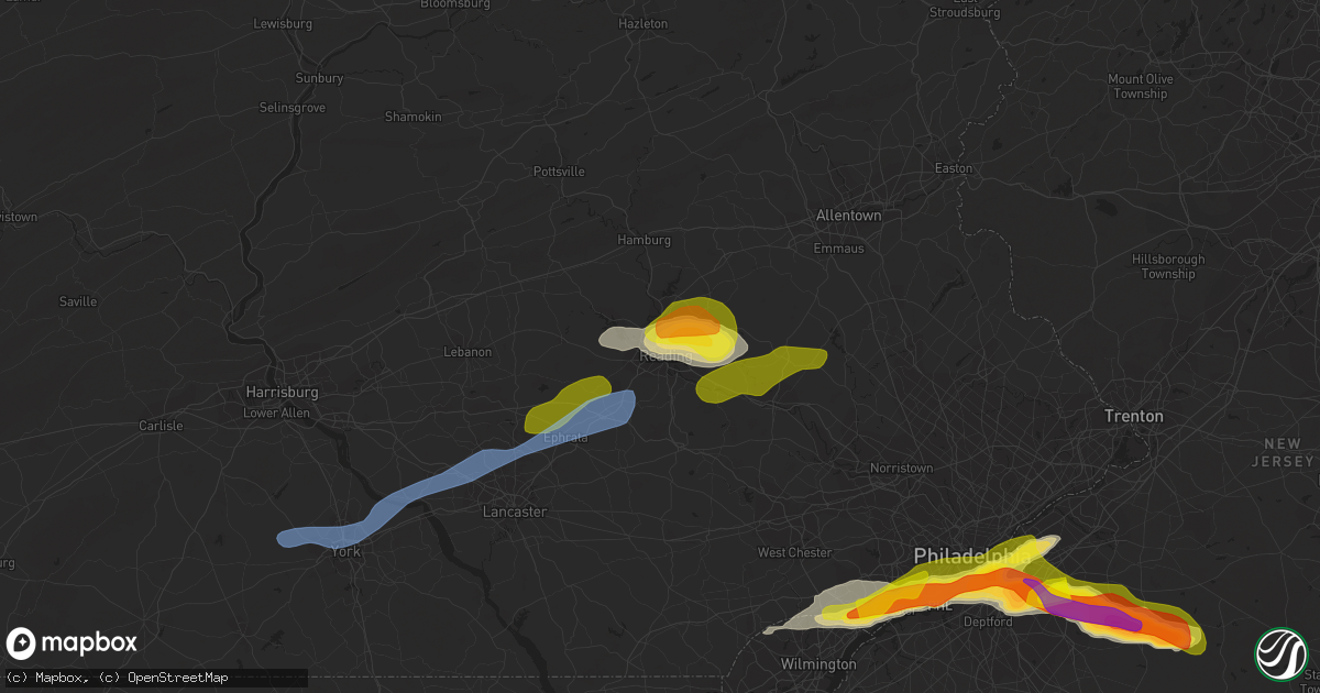 Hail map in Reading, PA on May 20, 2022