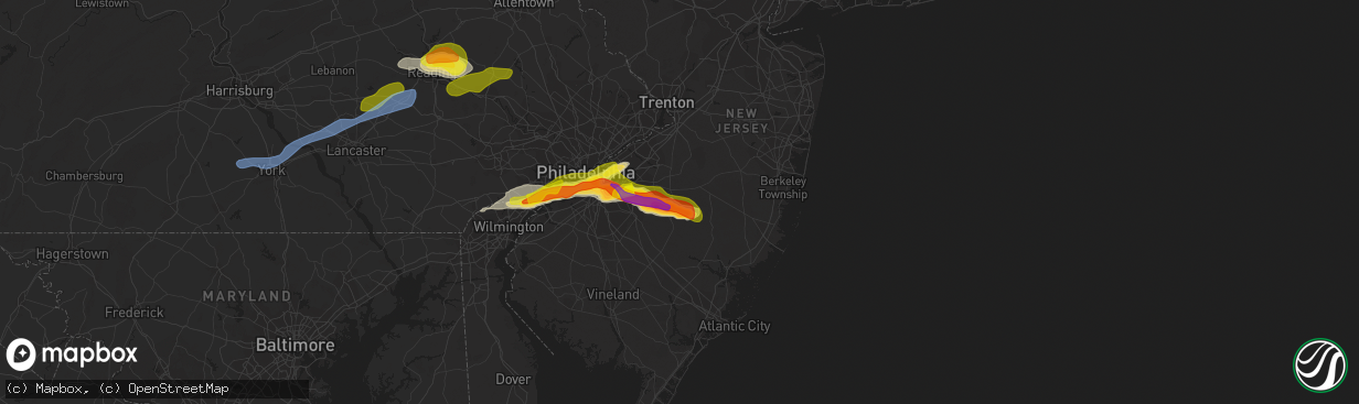 Hail map in Vincentown, NJ on May 20, 2022