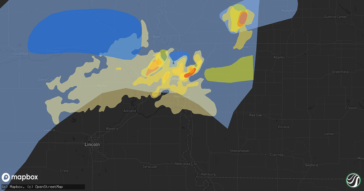 Hail map in Bellevue, NE on May 20, 2024