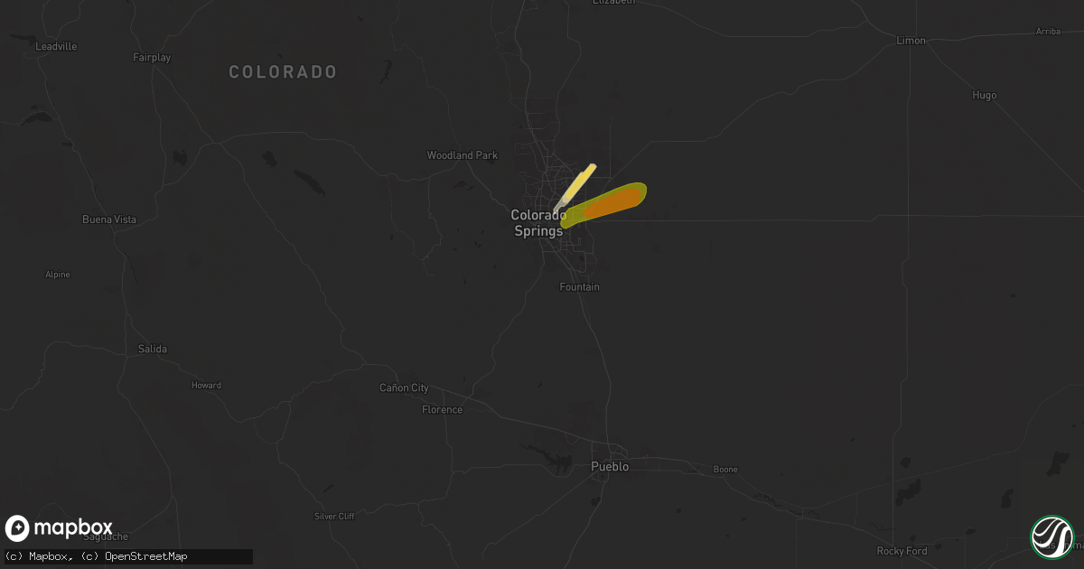 Hail map in Colorado Springs, CO on May 20, 2024