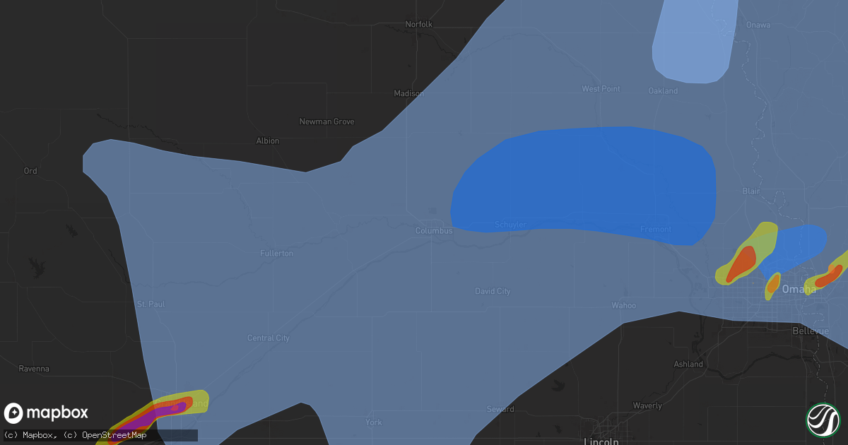 Hail map in Columbus, NE on May 20, 2024