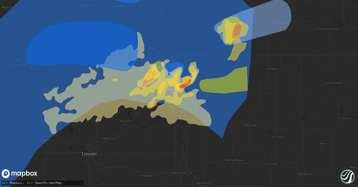Hail map in Council Bluffs, IA on May 20, 2024