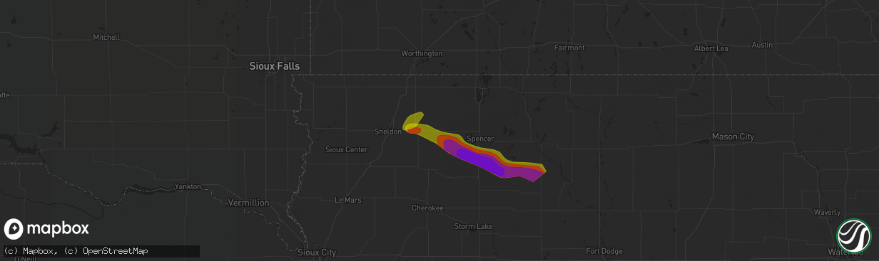 Hail map in Hartley, IA on May 20, 2024