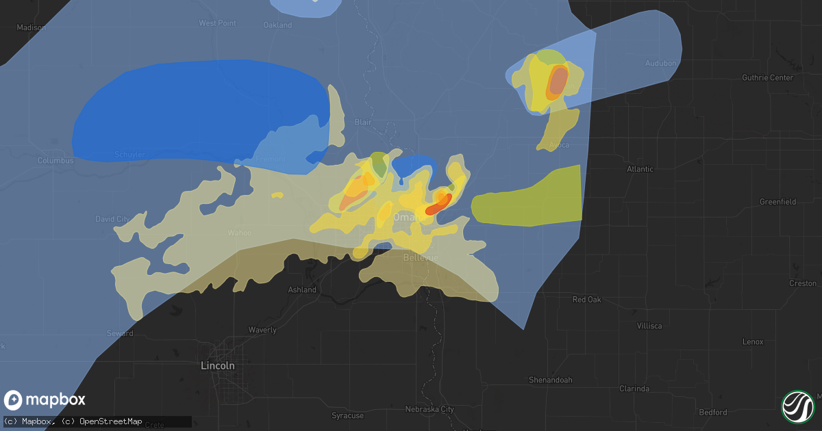 Hail map in Omaha, NE on May 20, 2024