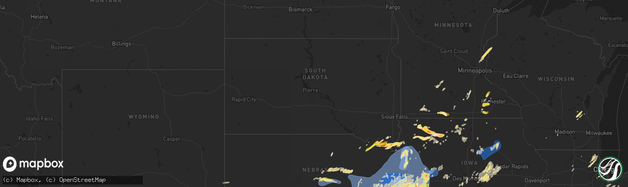 Hail map in South Dakota on May 20, 2024