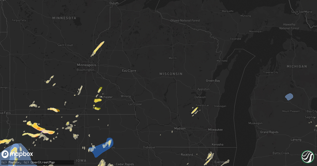 Hail map in Wisconsin on May 20, 2024