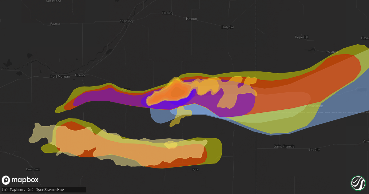 Hail map in Yuma, CO on May 20, 2024