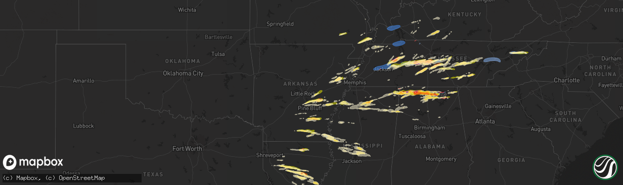 Hail map in Arkansas on May 20, 2025