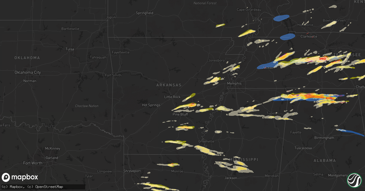 Hail map in Arkansas on May 20, 2025