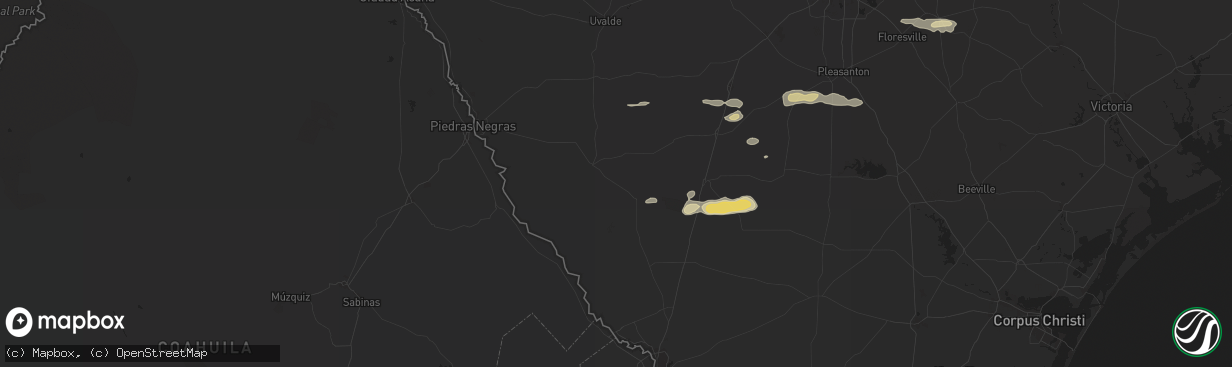 Hail map in Asherton, TX on May 20, 2025
