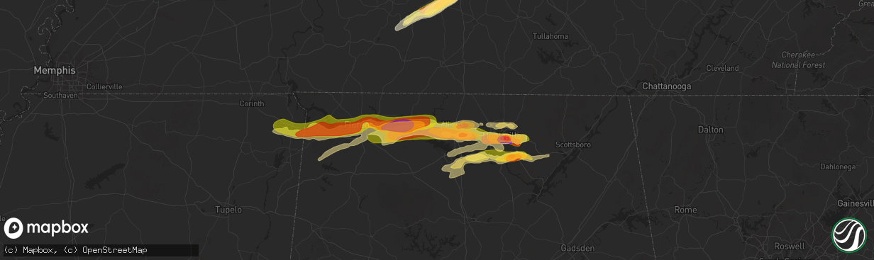 Hail map in Athens, AL on May 20, 2025