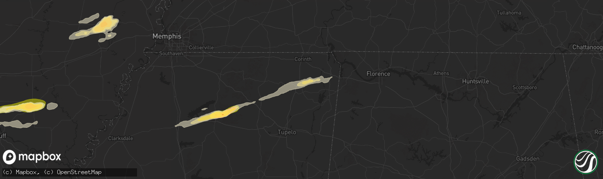 Hail map in Booneville, MS on May 20, 2025