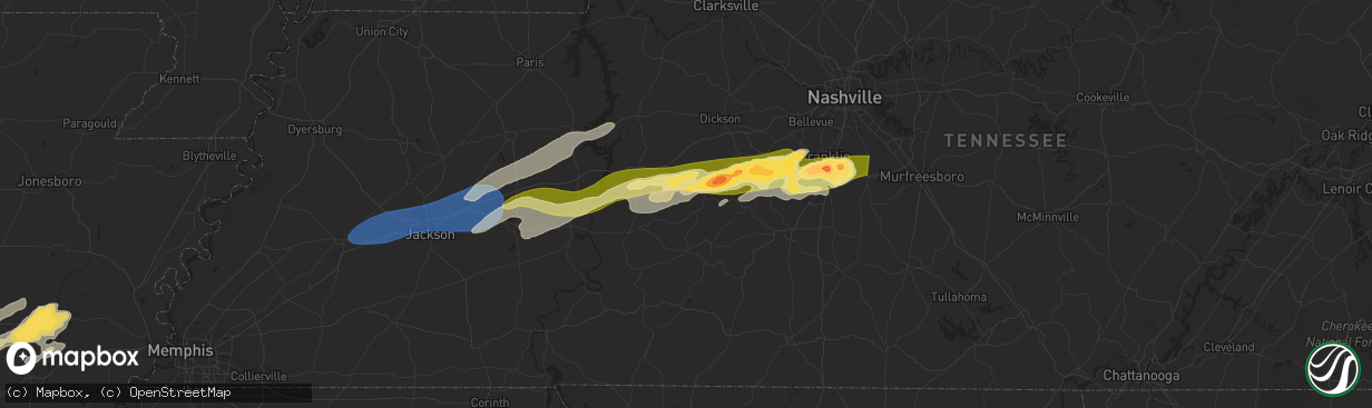 Hail map in Centerville, TN on May 20, 2025