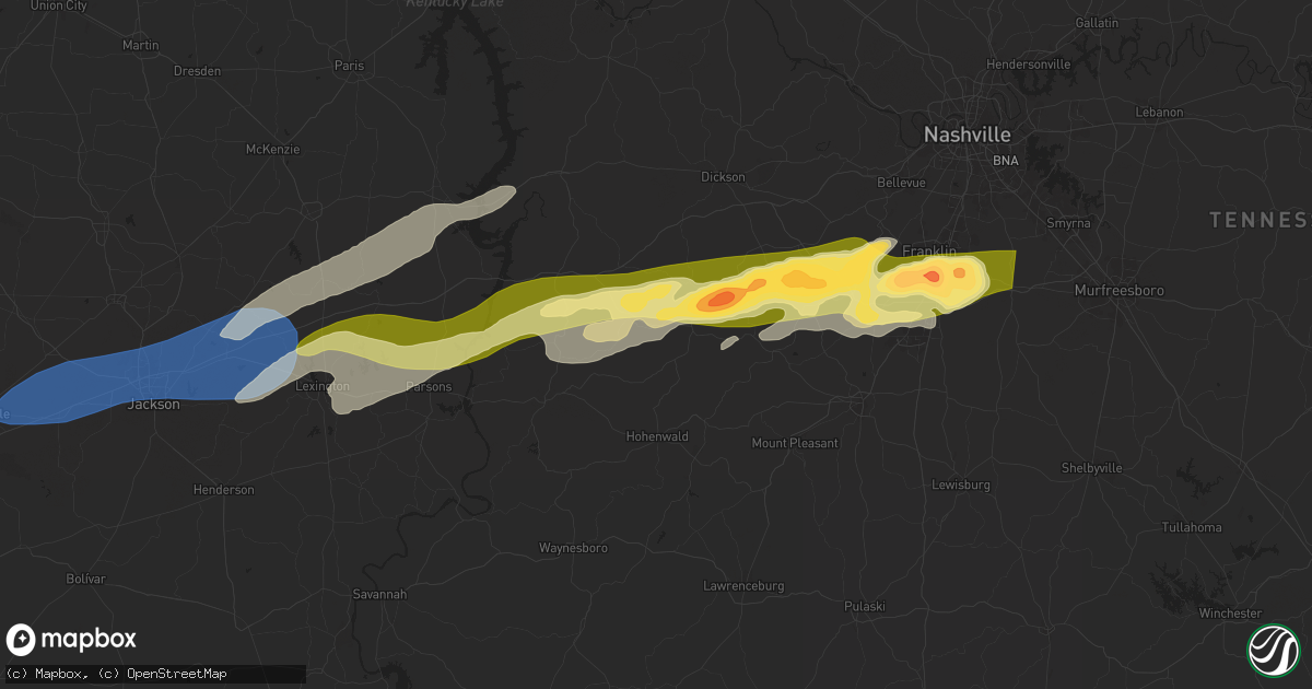 Hail map in Centerville, TN on May 20, 2025
