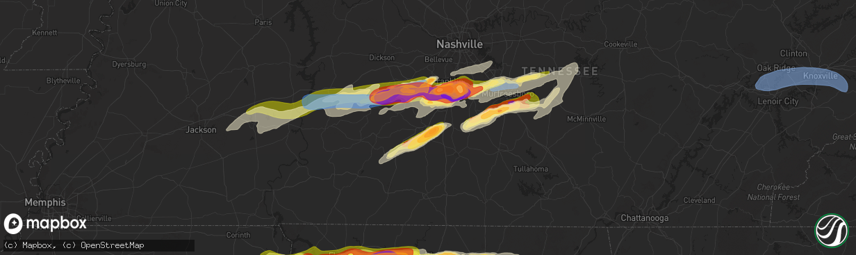 Hail map in Columbia, TN on May 20, 2025