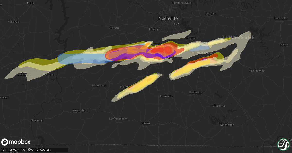 Hail map in Columbia, TN on May 20, 2025