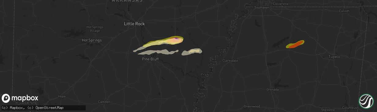 Hail map in De Witt, AR on May 20, 2025