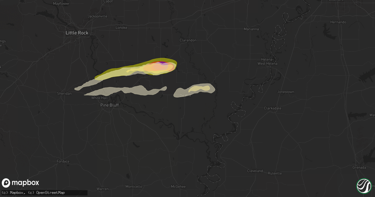 Hail map in De Witt, AR on May 20, 2025