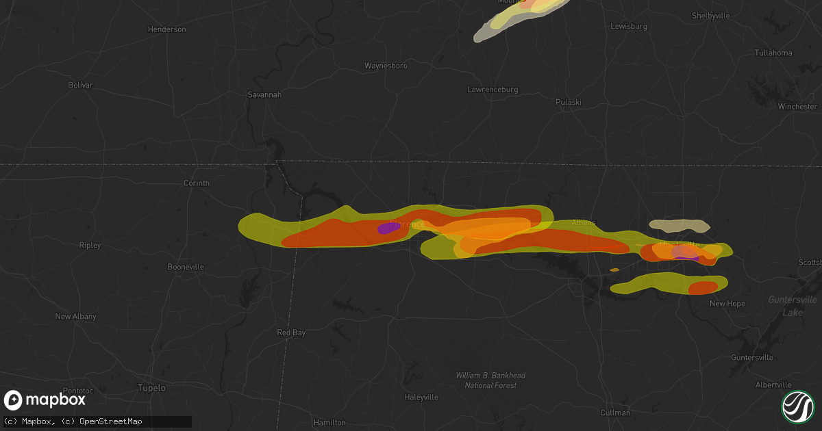 Hail map in Florence, AL on May 20, 2025