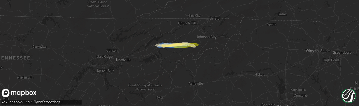 Hail map in Greeneville, TN on May 20, 2025