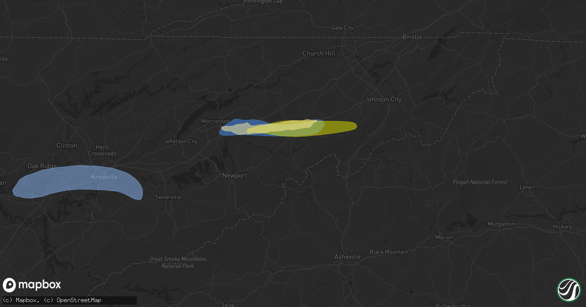 Hail map in Greeneville, TN on May 20, 2025