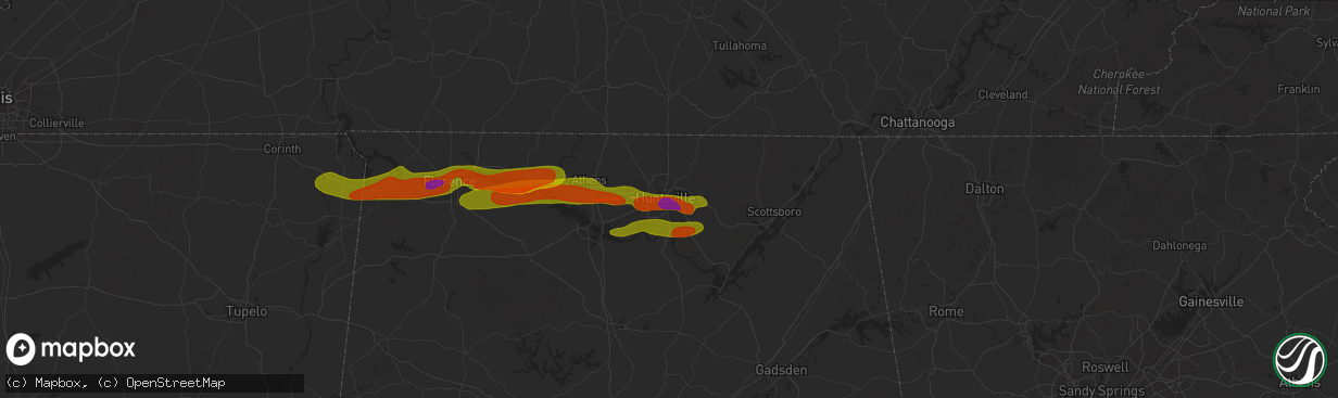 Hail map in Huntsville, AL on May 20, 2025